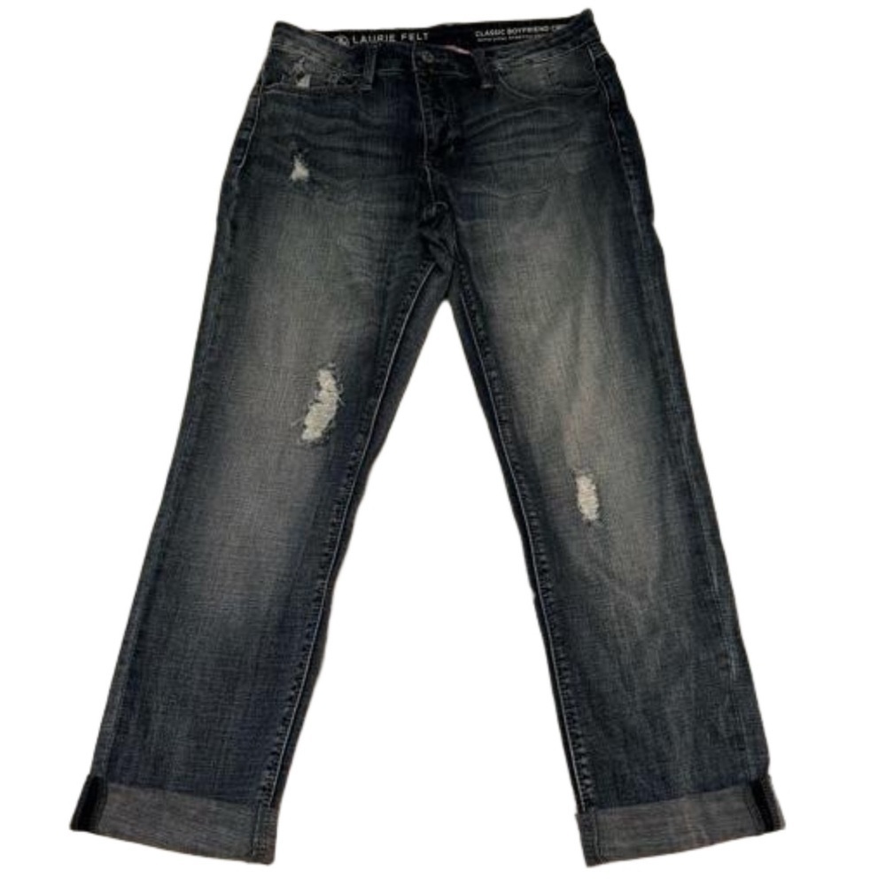 Laurie Felt Classic Boyfriend Crop Denim Jeans Size 4 Distressed Virtual Stretch